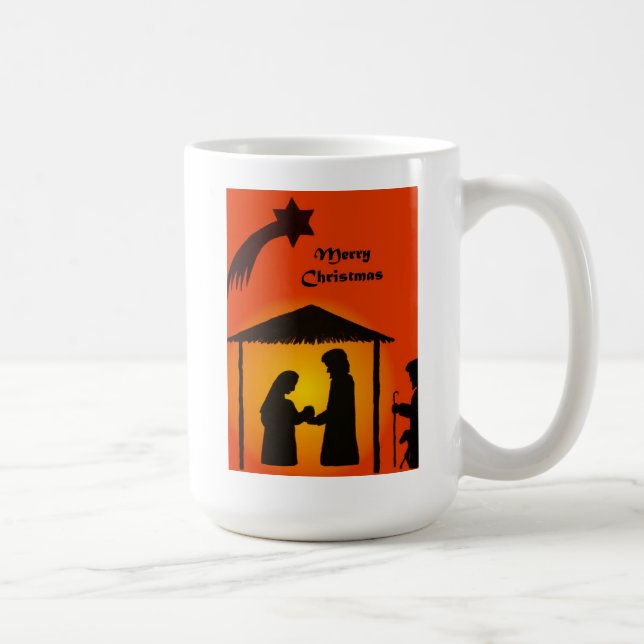 Taza De Café Navidades blancos tapan con silueta de natividad (Derecha)