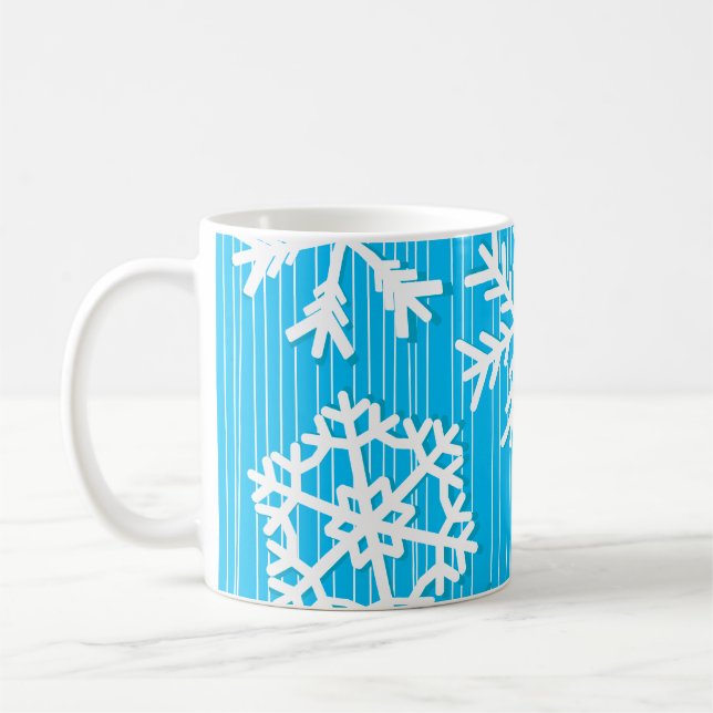 Taza De Café Navidades blancos y azules modernos copos de nieve (Izquierda)