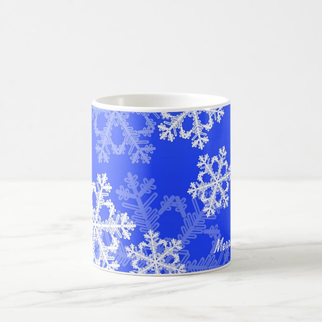 Taza De Café Navidades blancos y azules oscuros con copos de ni (Centro)