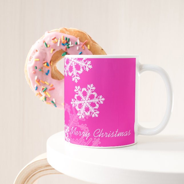 Taza De Café Navidades blancos y rosas, copos de nieve (Subido por el creador)