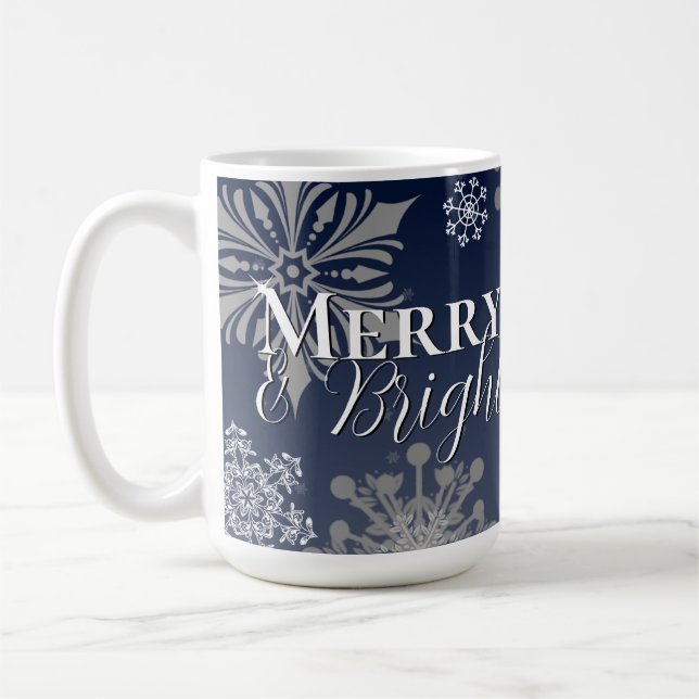 Taza De Café Navidades Blue Merry and Bright Snflakes (Izquierda)