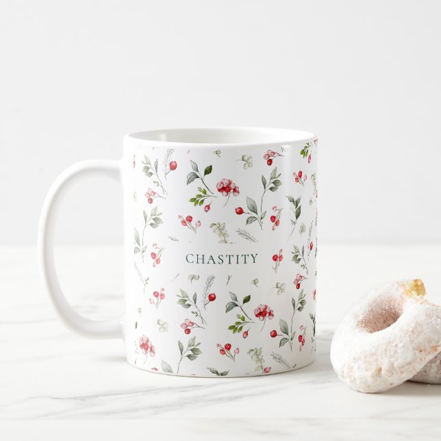 Taza De Café Navidades Boda Mug con Red Berry Bouquet (Con donut)