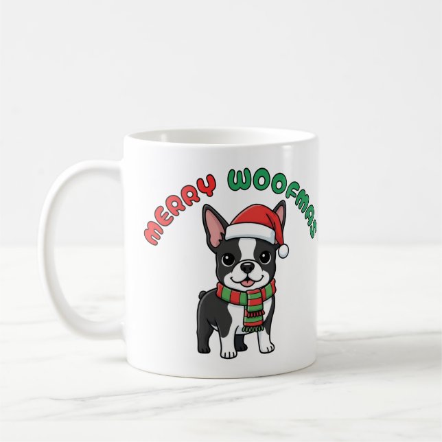 Taza De Café Navidades Boston Terrier Mug: Merry Woofmas (Izquierda)