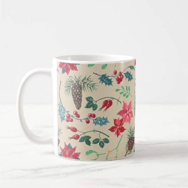 Taza De Café Navidades botánicos tradicionales (beige) (Izquierda)