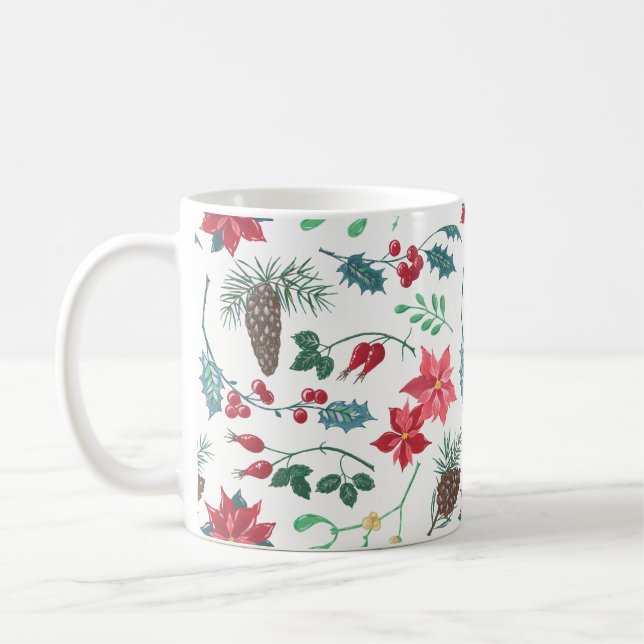 Taza De Café Navidades botánicos tradicionales (blanco) (Izquierda)