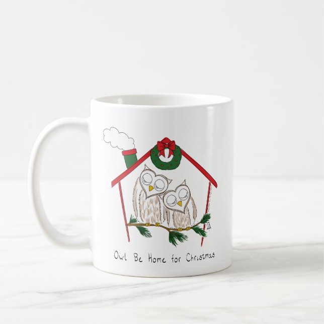 Taza De Café Navidades búhos adoran divertida festividad (Izquierda)