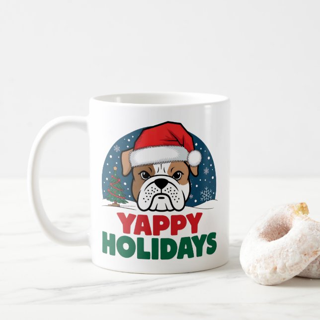 Taza De Café Navidades Bulldog americano Yappy Holidays Funny (Con donut)