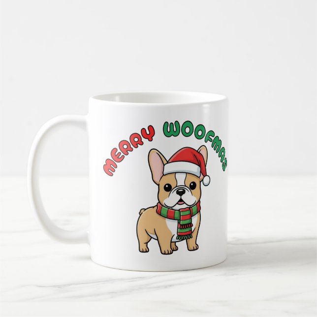 Taza De Café Navidades Bulldog francés Mug: Merry Woofmas (Izquierda)