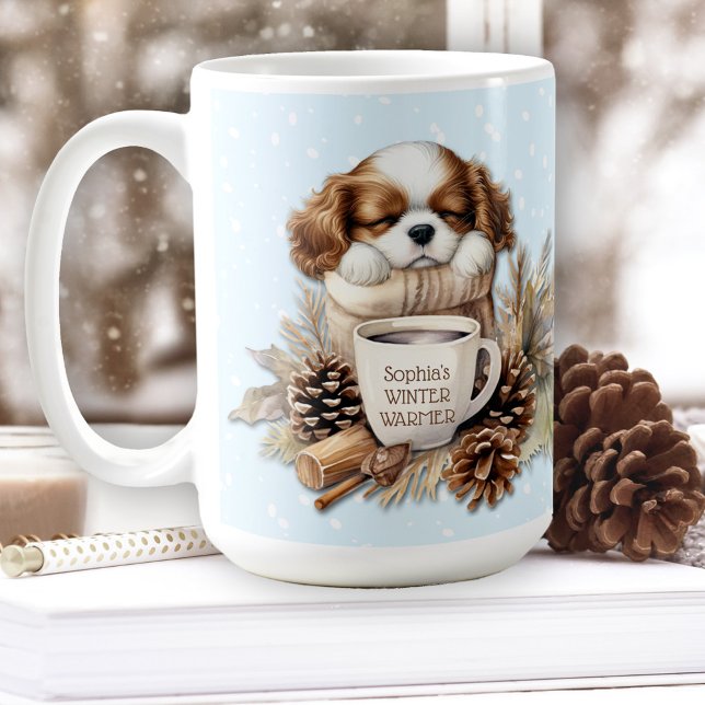 Taza De Café Navidades Caballero Azul de Invierno Rey Charles G (Christmas Winter Blue Cavalier King Charles Large Coffee Mug)