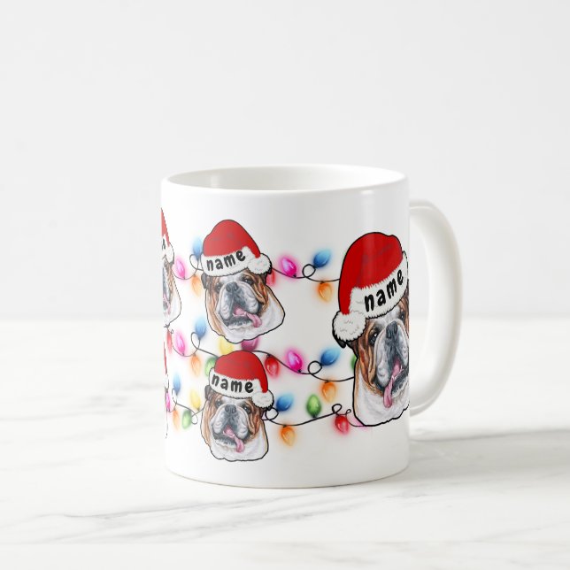 Taza De Café Navidades Cabeza de Bulldog Santa Hat Perro Lover (Anverso derecho)