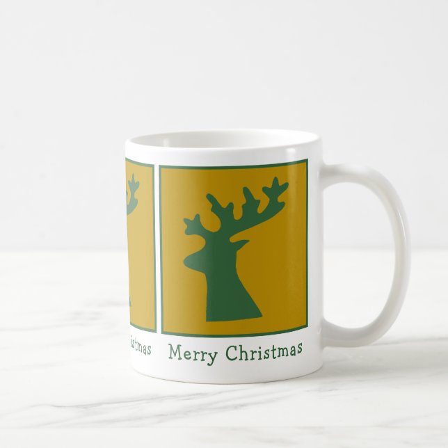 Taza De Café Navidades Cabeza de reno Bokeh Personalizado Verde (Derecha)