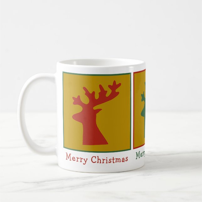 Taza De Café Navidades Cabeza de reno Personalizado Verde Rojo  (Izquierda)