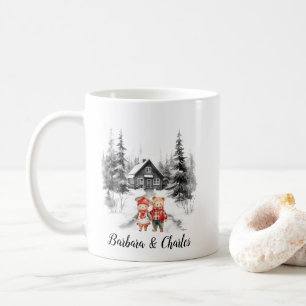 Taza De Café Navidades Cabin Woods Pareja recién casada Minimal