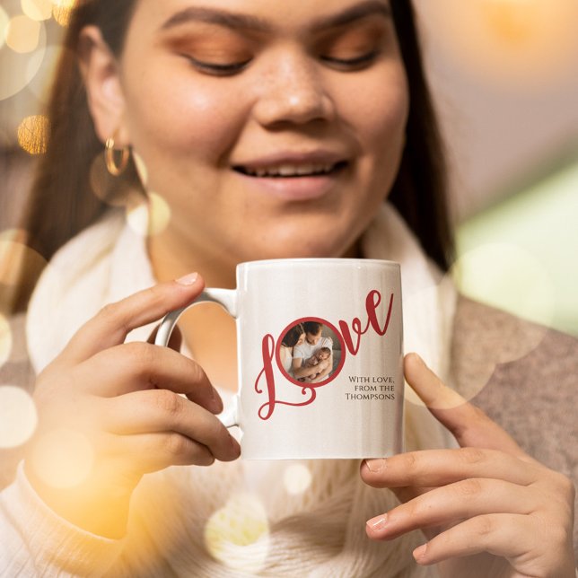 Taza De Café Navidades caligrafía fotográfica moderna amor simp (Simple "Love" photo typography calligraphy custom mug.)