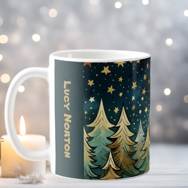 Taza De Café Navidades callan noche sagrada y estrellada (Subido por el creador)