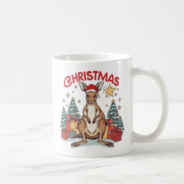 Taza De Café Navidades canguro con árboles festivos (Derecha)