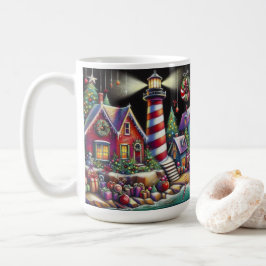 Taza De Café Navidades caprichosos faro morado rosado rojo