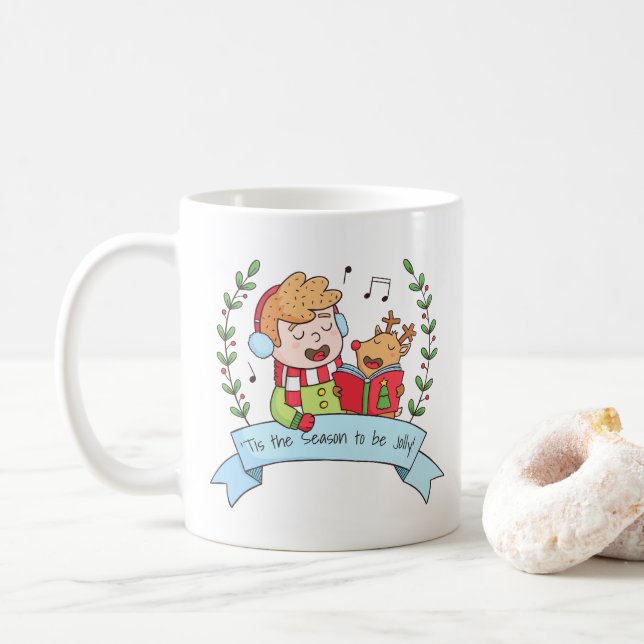 Taza De Café Navidades Carols Boy and Reindeer Jolly Mug (Con donut)