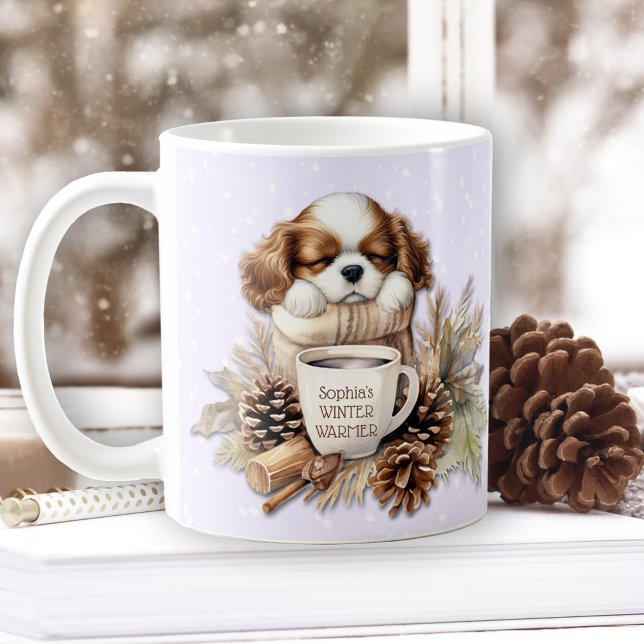Taza De Café Navidades Cavalier morado de invierno Rey Carlos P (Christmas Winter Purple Cavalier King Charles Dog Coffee Mug)