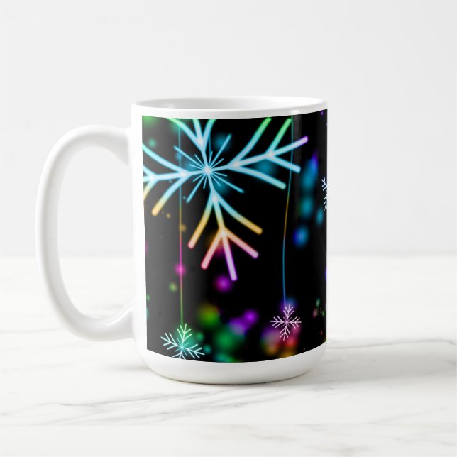 Taza De Café Navidades cayendo varios colores de neón copos de  (Izquierda)