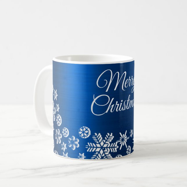 Taza De Café Navidades celebran velo blanco azul de la marina (Anverso izquierdo)