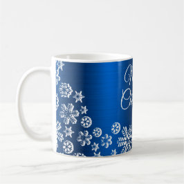 Taza De Café Navidades celebran velo blanco azul de la marina