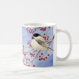 Taza De Café Navidades Chickadee Cute Bird Red Berries