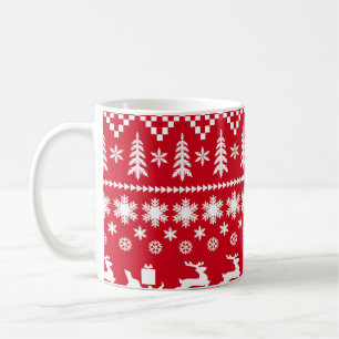 Taza De Café Navidades clásicos: Patrón rojo blanco de invierno