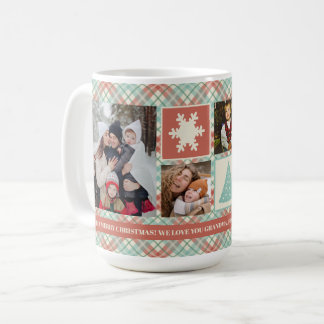 Taza De Café Navidades Collage de fotos Mint Plaid Personalizad