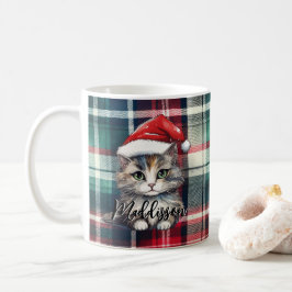 Taza De Café Navidades Colocaron Santa Cat Con Nombre