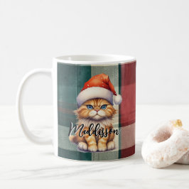 Taza De Café Navidades Colocaron Santa Cat Con Nombre