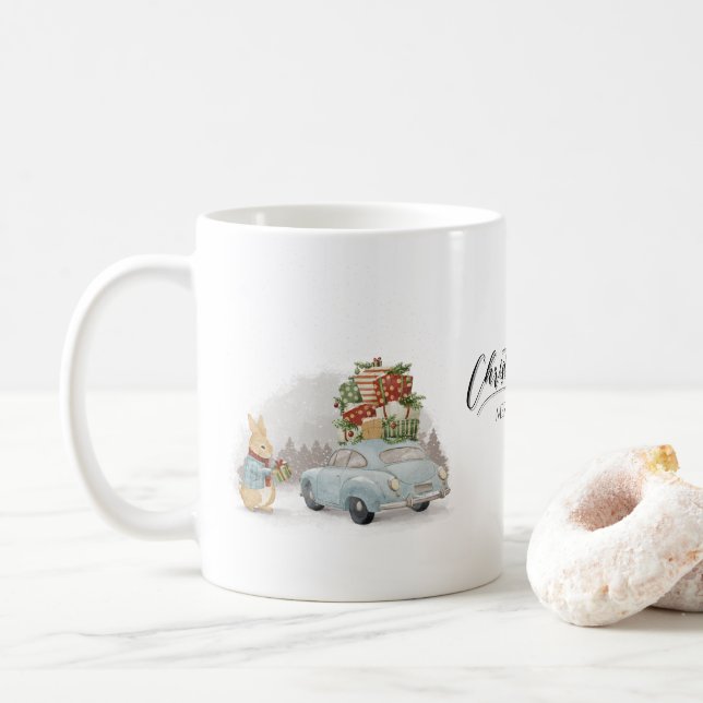 Taza De Café Navidades Conejo Peter y Auto (Con donut)