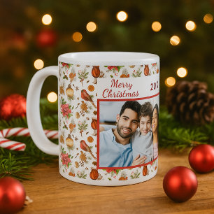 Taza De Café Navidades cones familia de pino foto blanco rojo