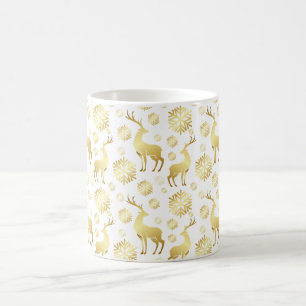 Taza De Café Navidades Copos de nieve dorados y renos