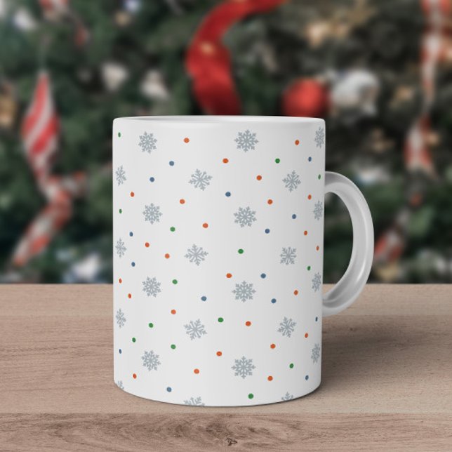 Taza De Café Navidades copos de nieve y patrón de puntos (Elegant minimalist Christmas snowflake mug)