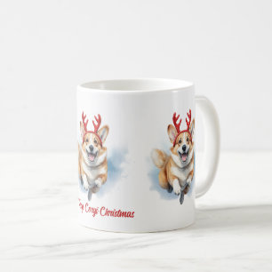 Taza De Café Navidades Corgi con corbatas de renos saltando