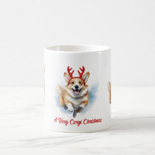 Taza De Café Navidades Corgi con corbatas de renos saltando