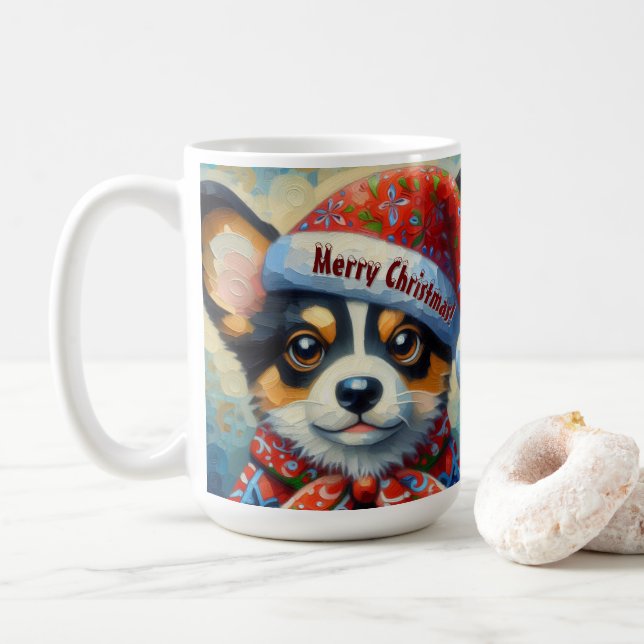Taza De Café Navidades Corgi Dog Puppy con Santa Hat (Con donut)