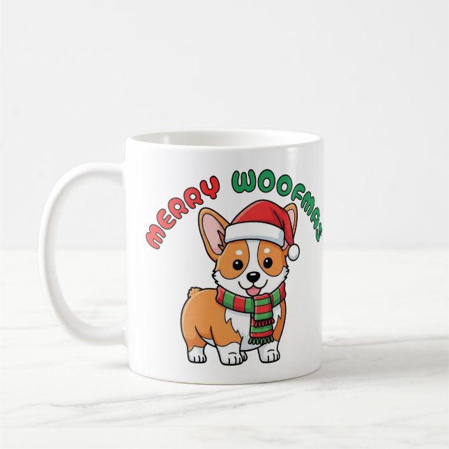Taza De Café Navidades Corgi Mug: Feliz Woofmas (Izquierda)
