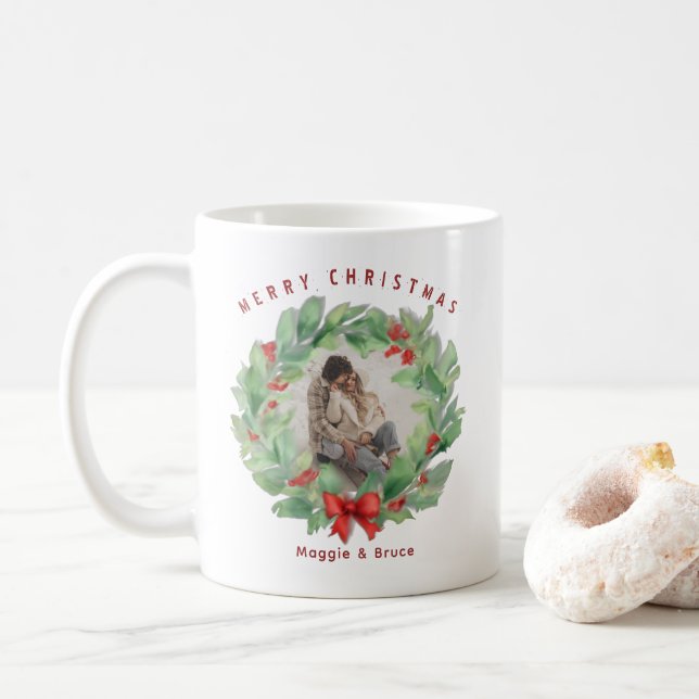 Taza De Café Navidades cortaron en una foto de personalizado de (Con donut)