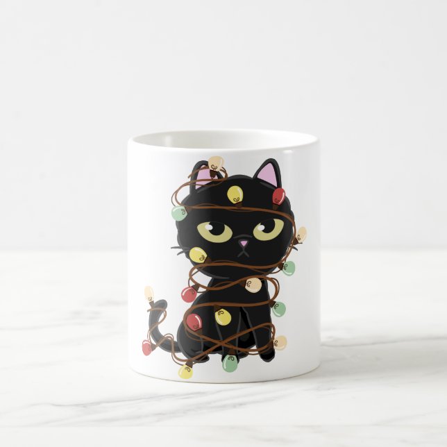Taza De Café Navidades cortos gato negro ligero (Centro)