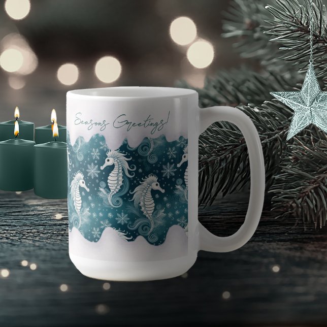 Taza De Café Navidades costeros caballitos de mar y copos de ni (Subido por el creador)