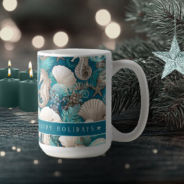 Taza De Café Navidades costeros Patrón audaz de caballito de ma