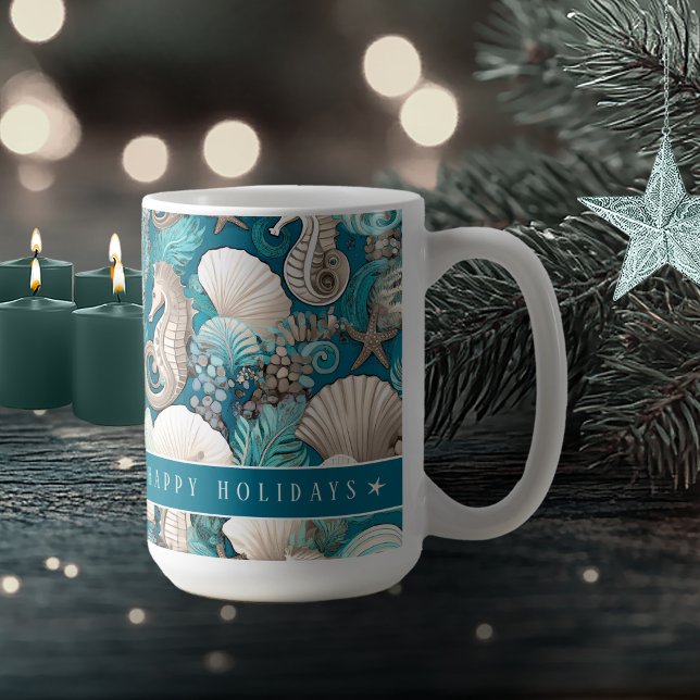 Taza De Café Navidades costeros Patrón audaz de caballito de ma (Subido por el creador)