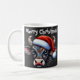 Taza De Café Navidades Cow Bull con Santa Hat Arte Popular Mexi