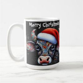 Taza De Café Navidades Cow Bull con Santa Hat Arte Popular Mexi