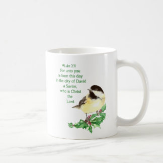 Taza De Café Navidades cristianos: Arte de pájaro en la escritu