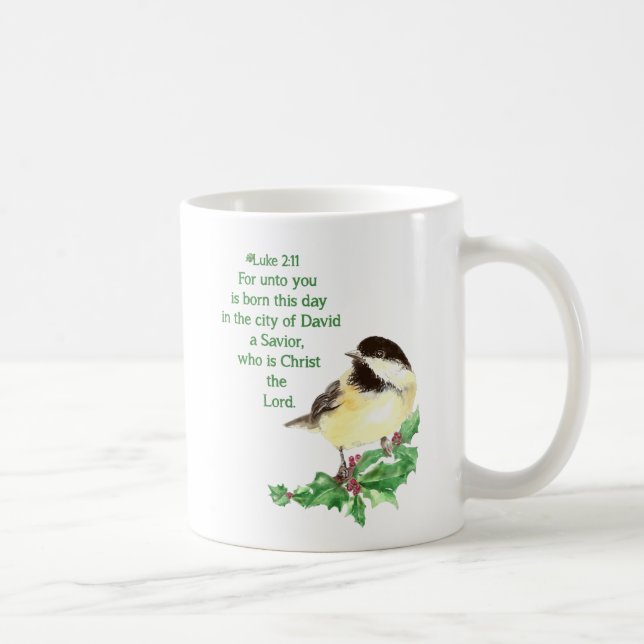 Taza De Café Navidades cristianos: Arte de pájaro en la escritu (Derecha)