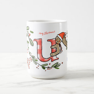 Taza De Café Navidades Cubiertos De Estilo Retro Monograma U Co