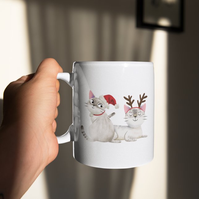 Taza De Café Navidades curos Gato Kitty Santa Hat y Antlers (Subido por el creador)